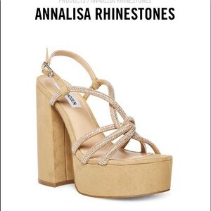 Steve Madden Annalisa Rhinestones Fabric Tan Platform Sandals